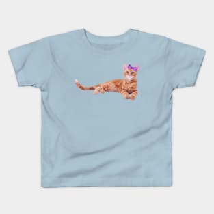 Ginger Cat with Purple Bow Kids T-Shirt